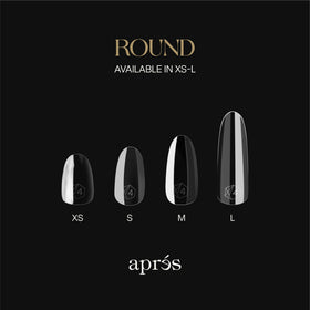 APRÉS spread showing full size array 00–9 including half sizes, easy selection