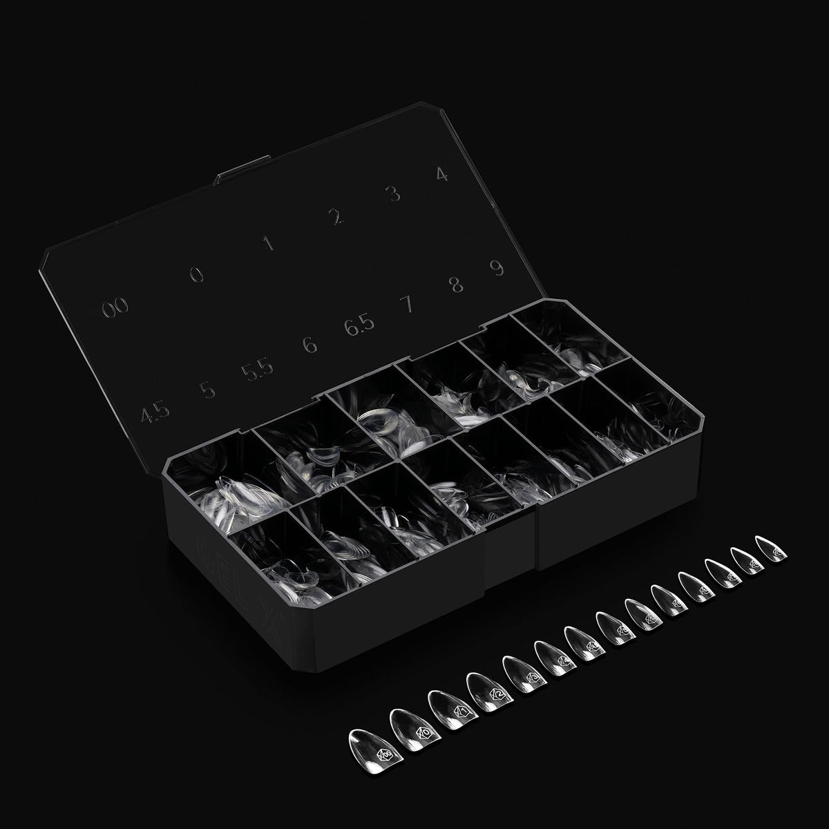 APRÉS unfolded box with size chart and contents for quick size selection and inventory benefit