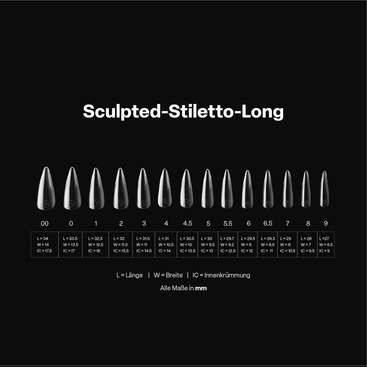 APRÉS size chart layout illustrating 14 sizes and half sizes for accurate fitting