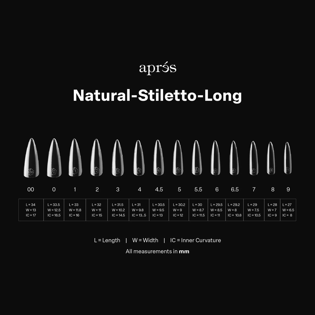 APRÉS finished natural stiletto nails showing smooth blended finish