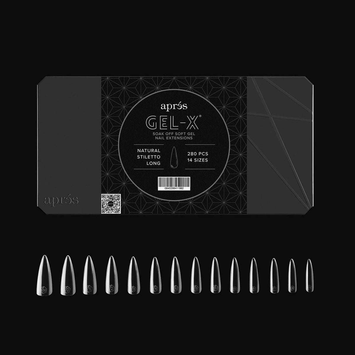 APRÉS front packaging showing 280 Gel-X tips and branding benefits