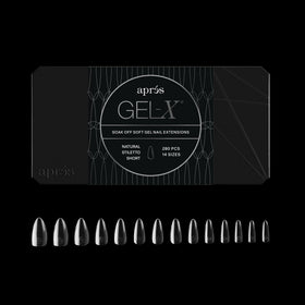 APRÉS front packaging showing 280 Gel-X stiletto tips and kit contents for fast application