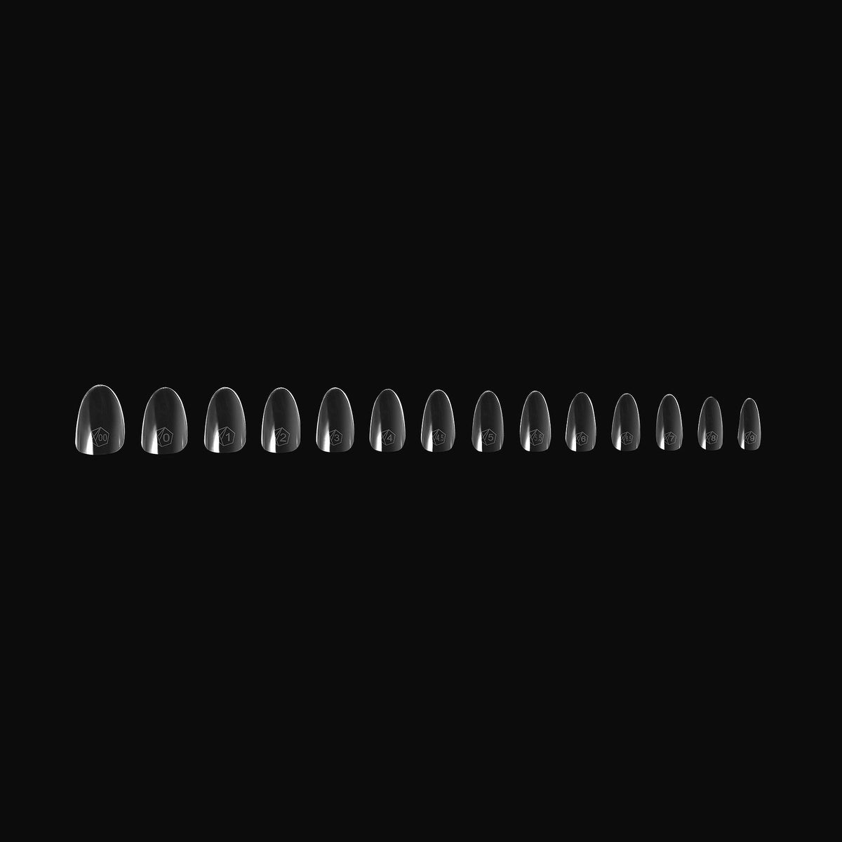 APRÉS display of all 11 tip sizes laid out, demonstrating wide size range for perfect match