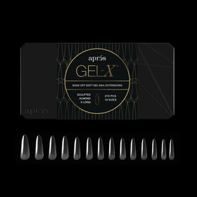 APRÉS box front showing 280 Gel-X almond tips, clear organizer for fast selection