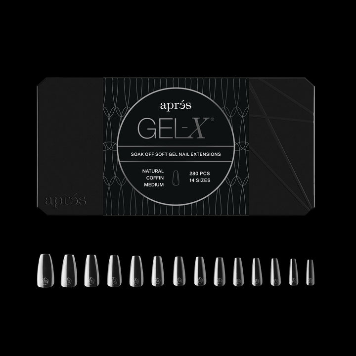 APRÉS front packaging showing 280 Gel‑X coffin tips, convenient bulk supply