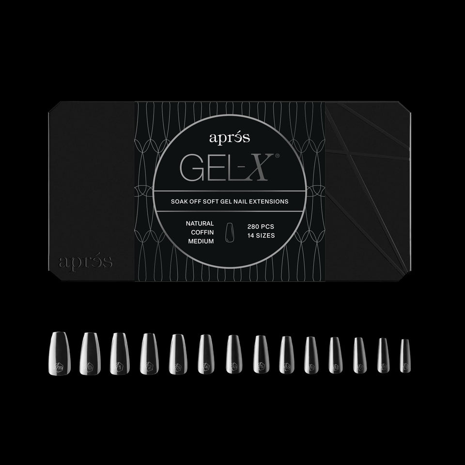 APRÉS front packaging showing 280 Gel‑X coffin tips, convenient bulk supply
