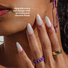 APRÉS topcoat on nail tip Blessed purple shimmer for elevated mani