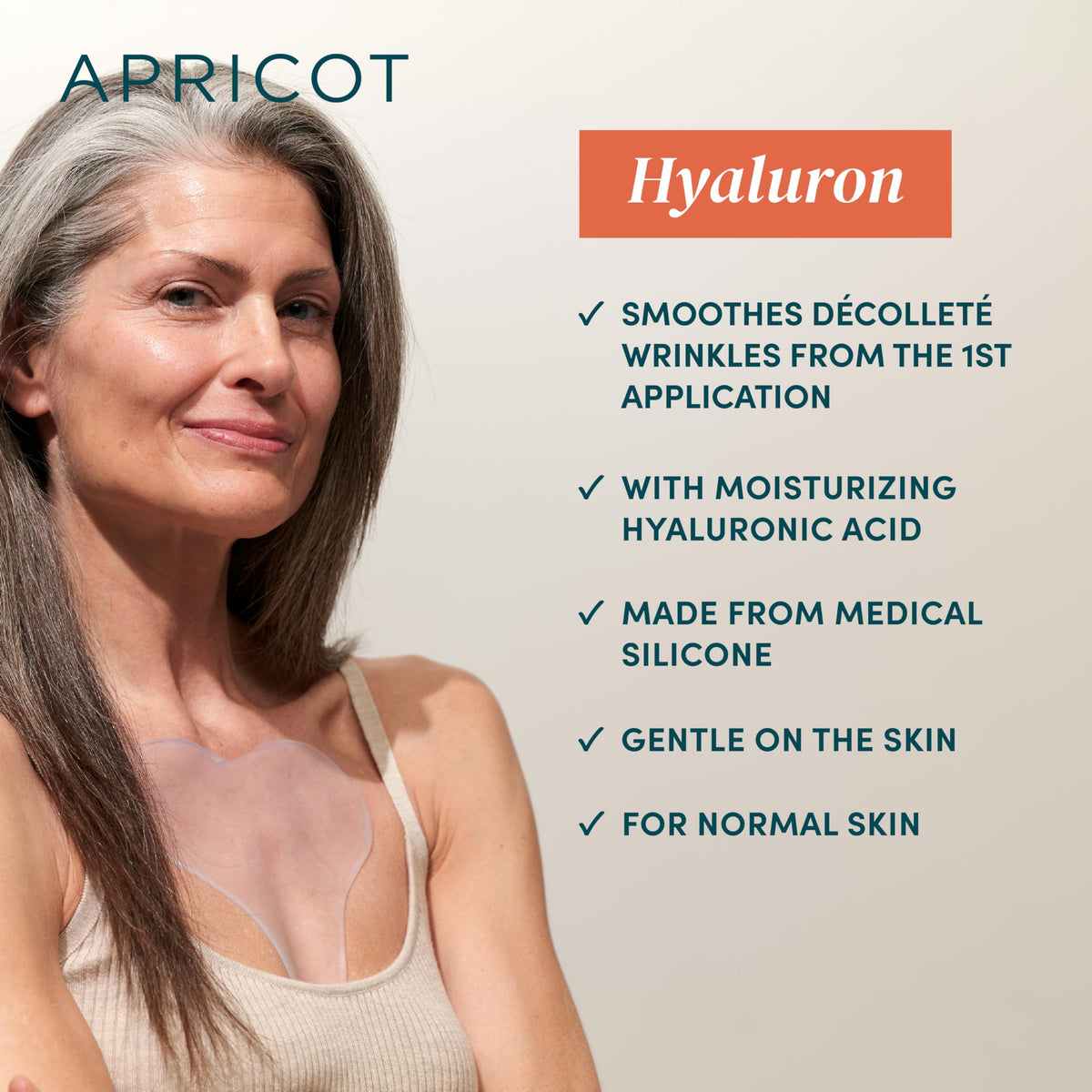 APRICOT liberté décolleté close-up of silicone texture showing medical-grade quality benefit