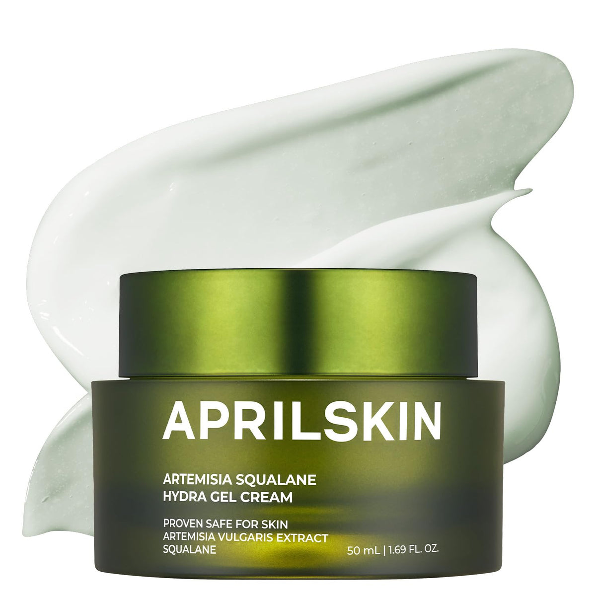 APRILSKIN front packaging of Artemisia Squalane Hydra Gel Cream showing jar and label, clean design benefit