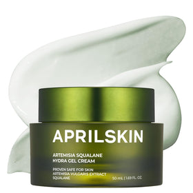 APRILSKIN front packaging of Artemisia Squalane Hydra Gel Cream showing jar and label, clean design benefit