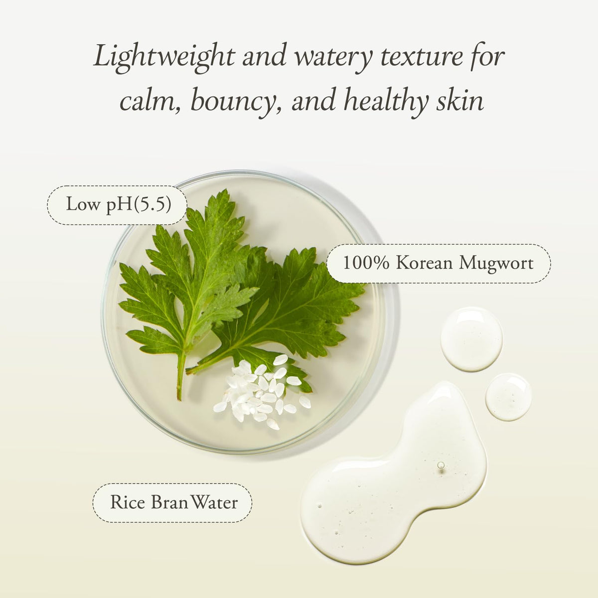 APRILSKIN bottle beside mugwort leaves showing botanical calming benefit