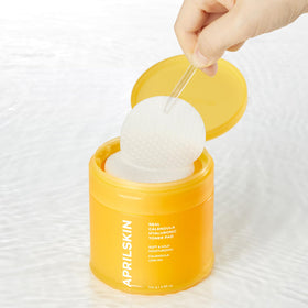 APRILSKIN close-up pad texture drenched in calendula solution for soothing hydration