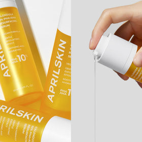 APRILSKIN bottle in hand to show size and easy dispensing benefit