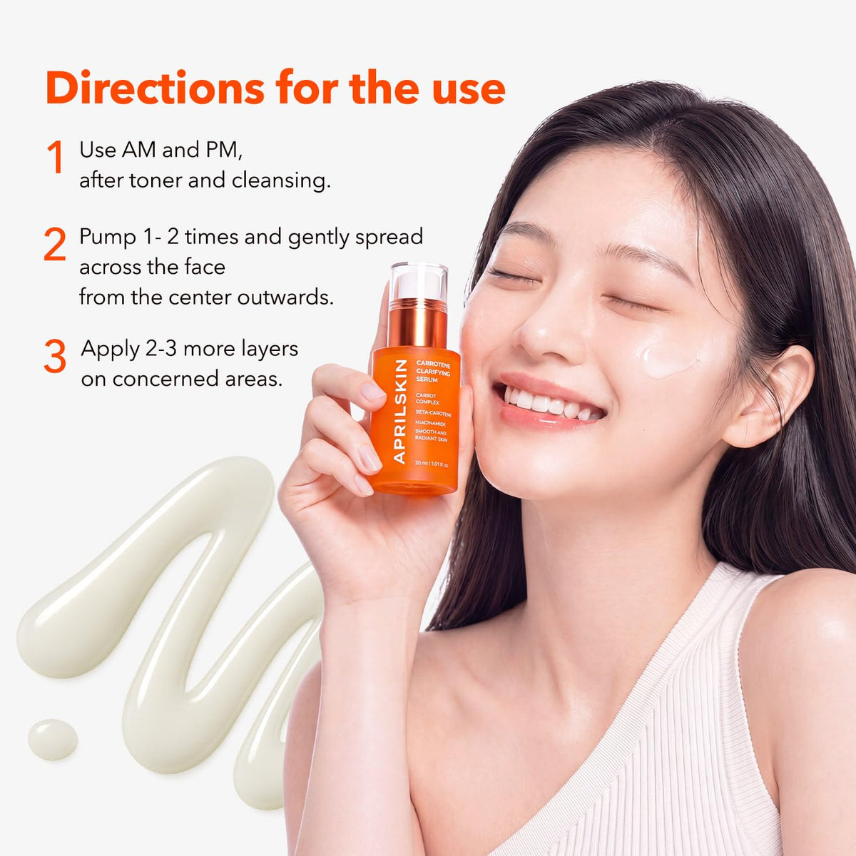 APRILSKIN applying serum to cheek demonstrating easy layering