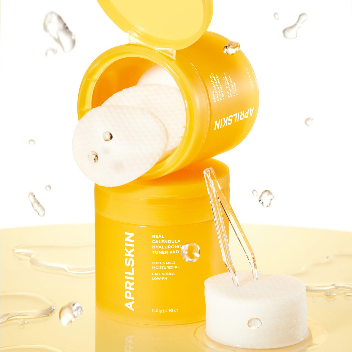 APRILSKIN open jar with visible soaked pads emphasizing hydration and ingredient clarity