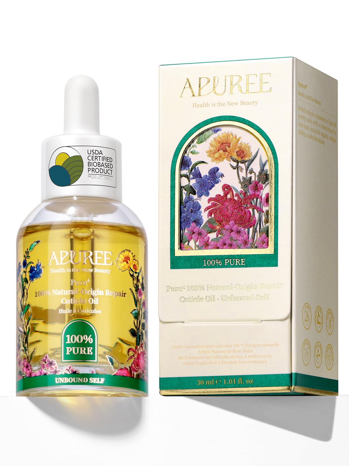 APUREE front packaging bottle showing clean bio-based nail oil benefit