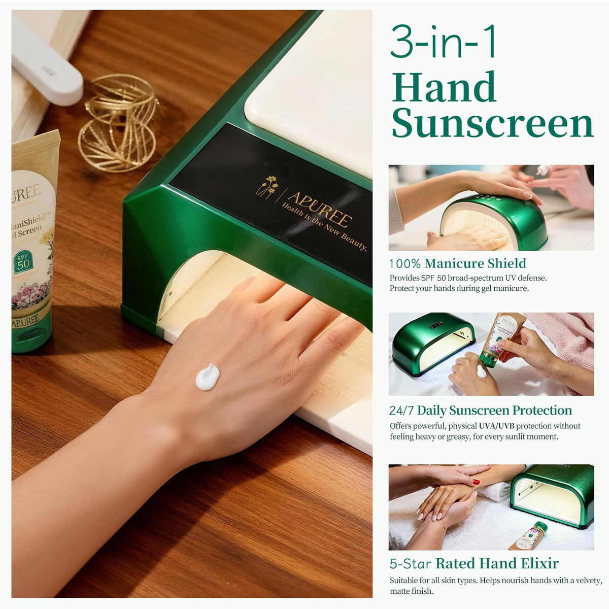 APUREE handscreen in lifestyle scene at desk protecting hands during work