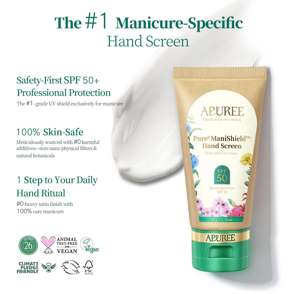 APUREE handscreen being applied to hands offering lamp-safe hydration