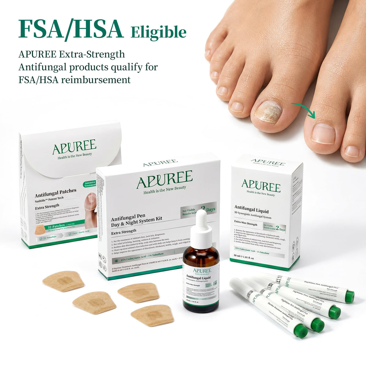APUREE patch on foot in a bedside scene showing overnight treatment use