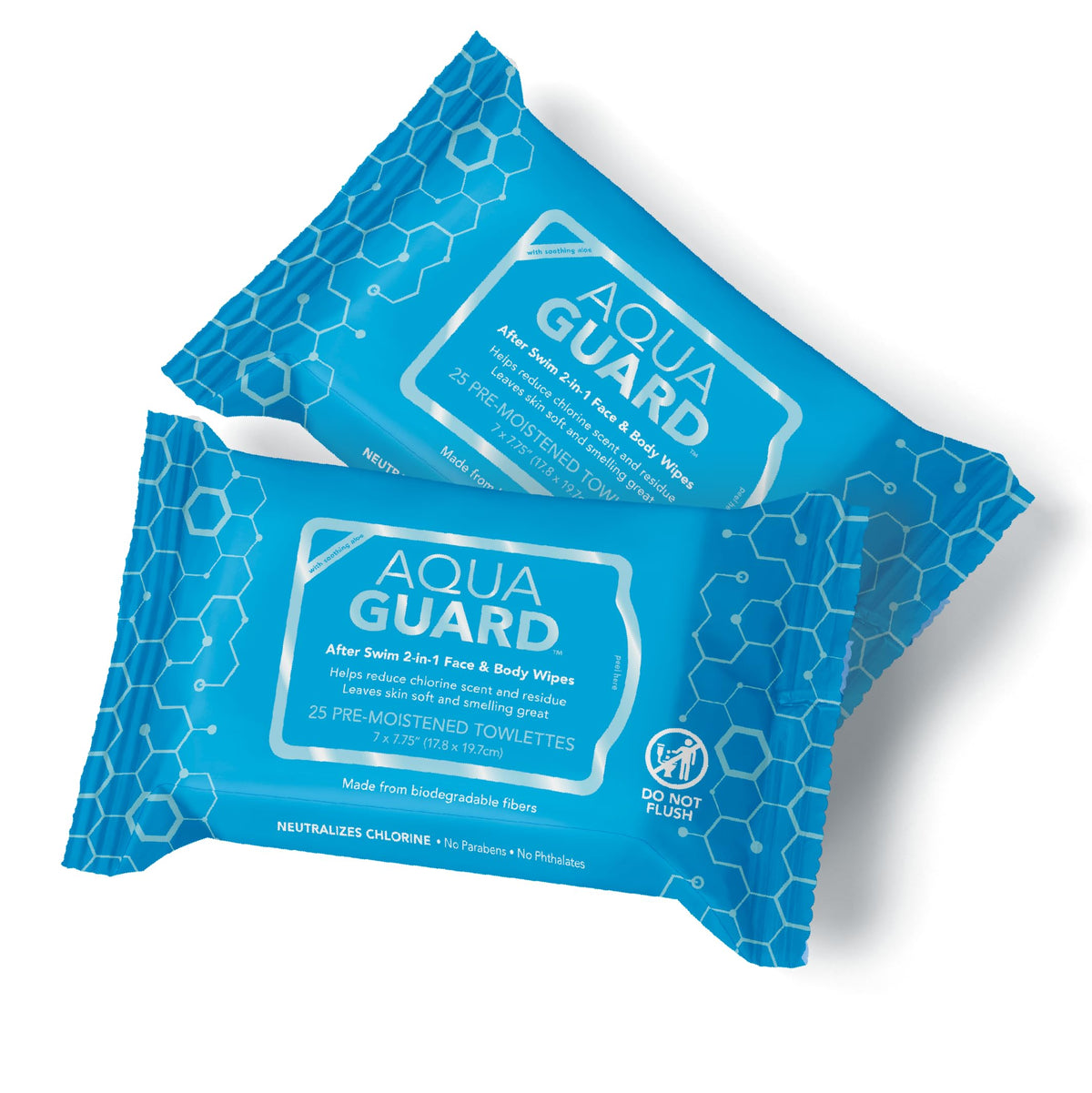 AQUA GUARD front packaging showing two compact resealable packs for portability