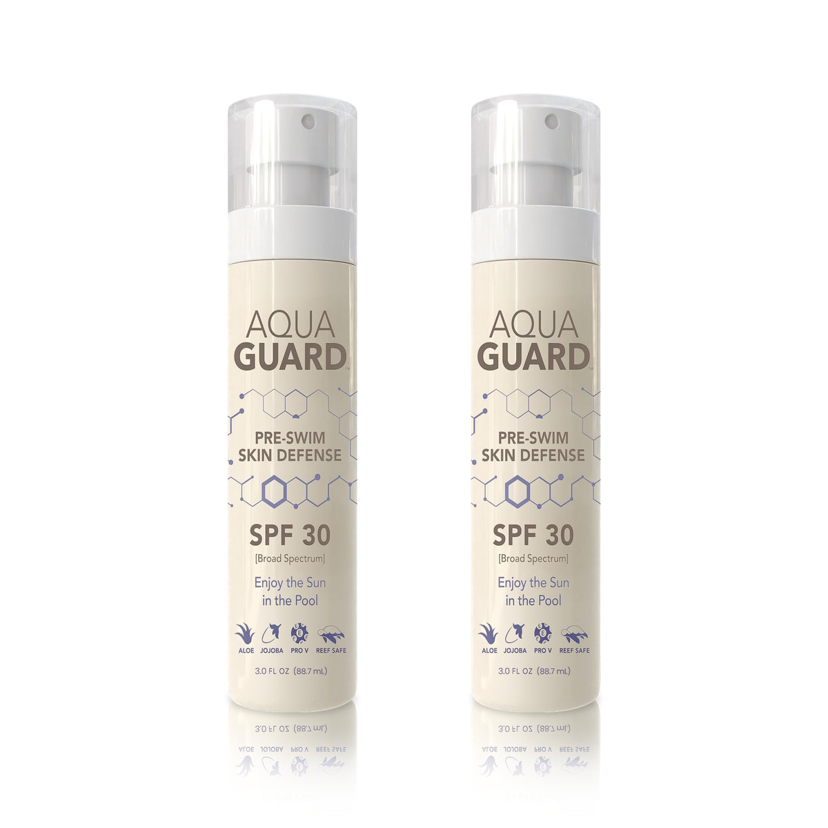 AQUA GUARD front packaging showing hydrating pre-swim protection and SPF 30 benefit