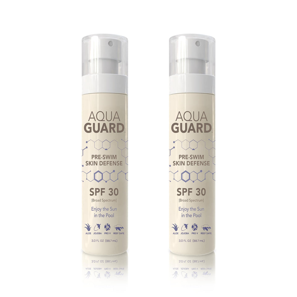 AQUA GUARD front packaging showing hydrating pre-swim protection and SPF 30 benefit