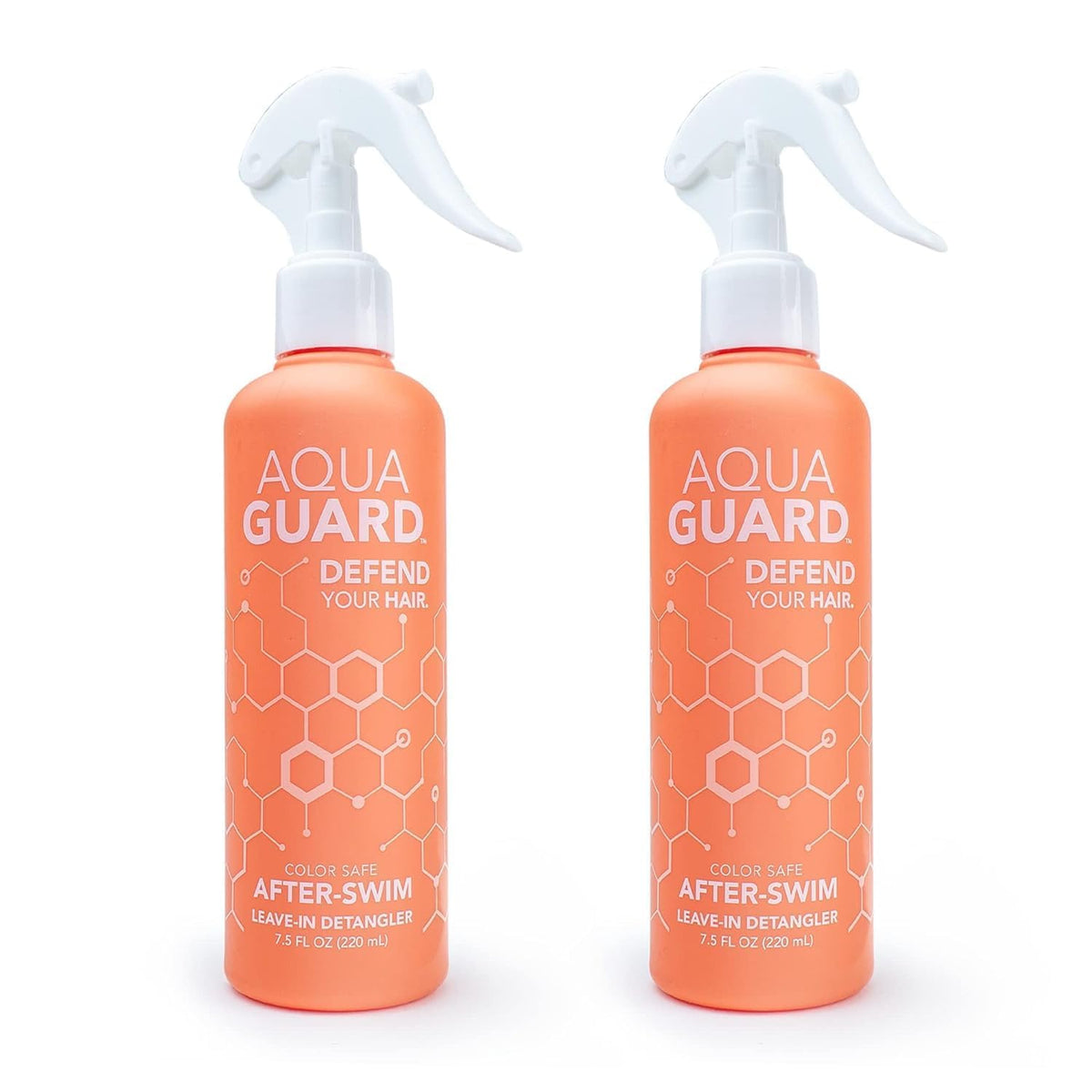 AQUA GUARD front packaging showing two spray bottles for pool-ready hair