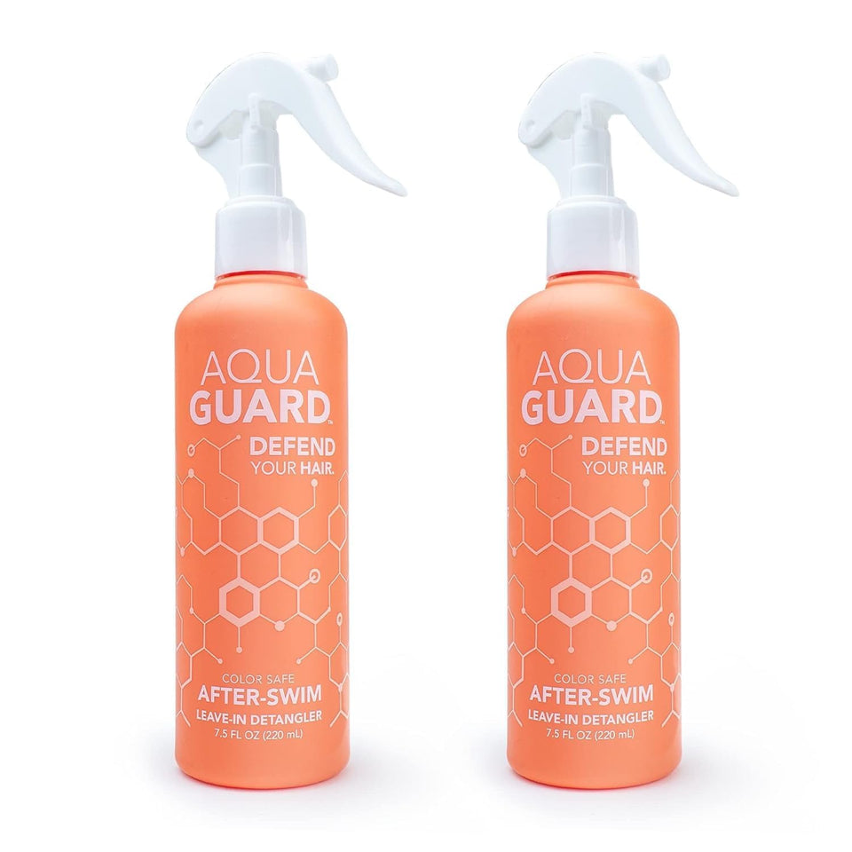 AQUA GUARD front packaging showing two spray bottles for pool-ready hair