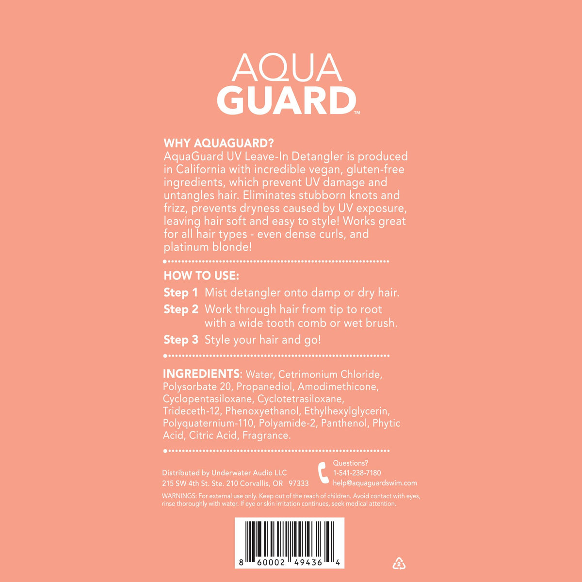 AQUA GUARD ingredients label highlighting vegan formula and benefits