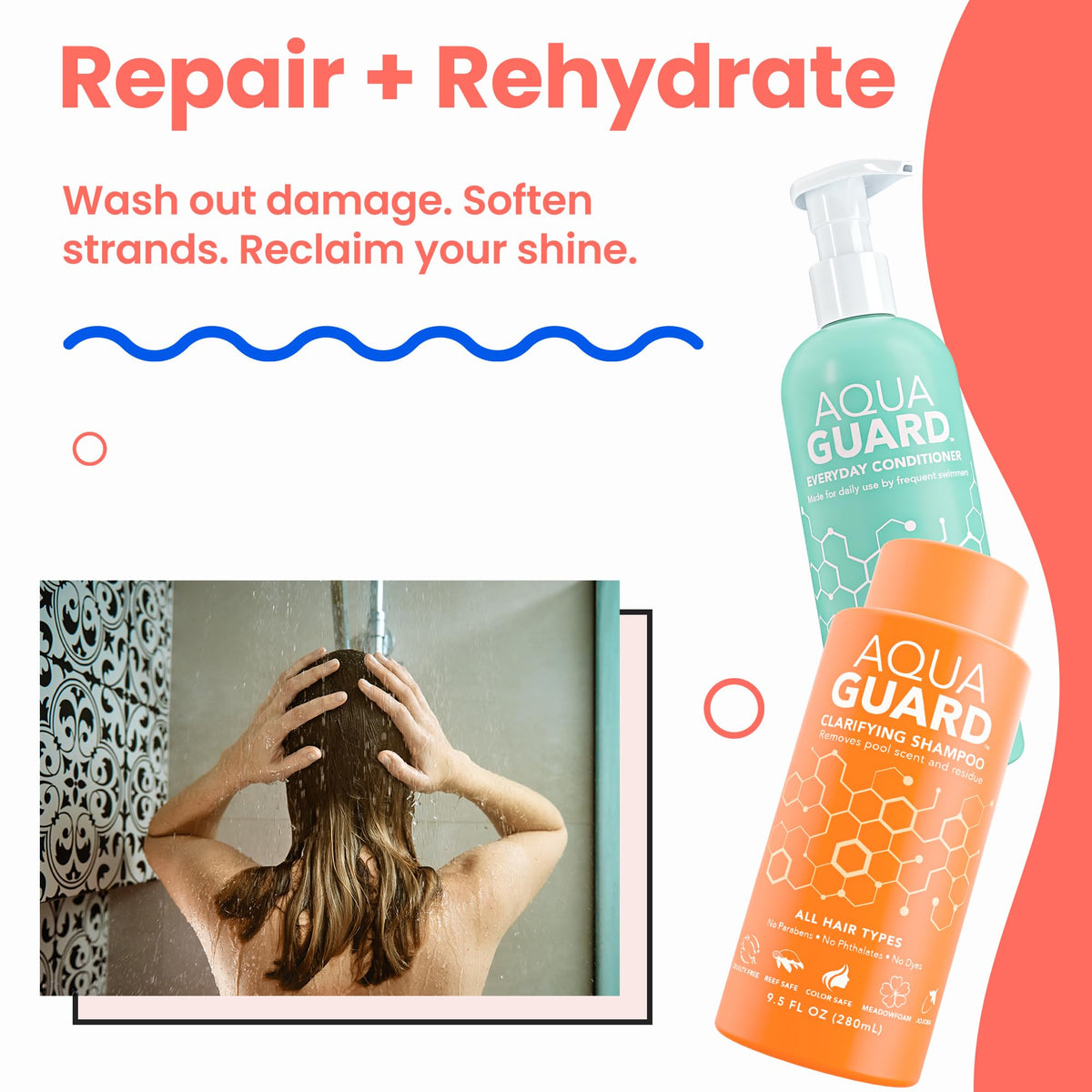 AQUA GUARD leave-in detangler sprayed on wet hair for easier combing