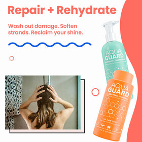 AQUA GUARD leave-in detangler sprayed on wet hair for easier combing