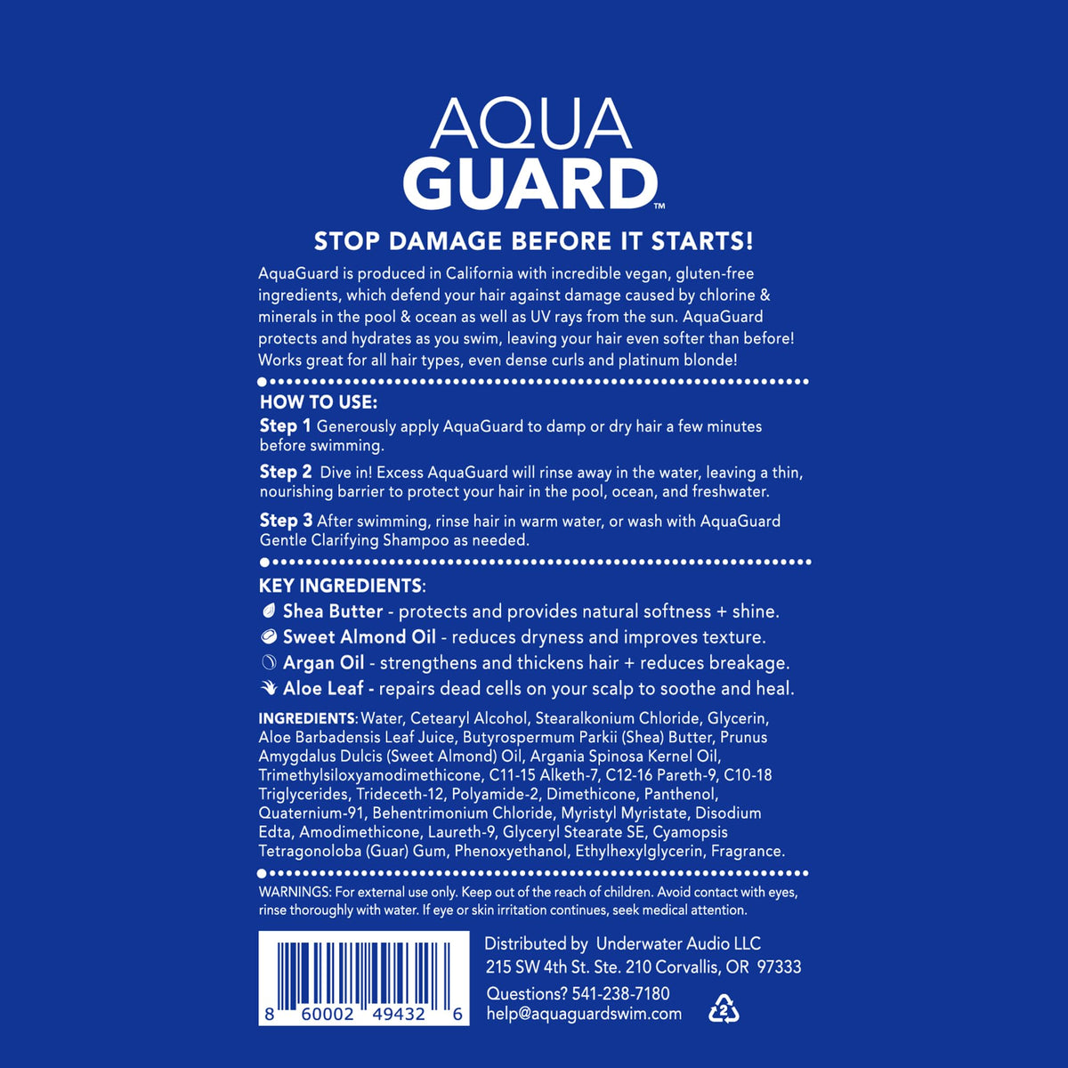 AQUA GUARD used with shampoo rinse post-swim to maintain softness
