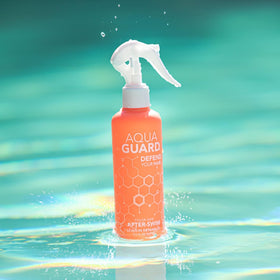 AQUA GUARD bottle in hand showing portable size for travel convenience