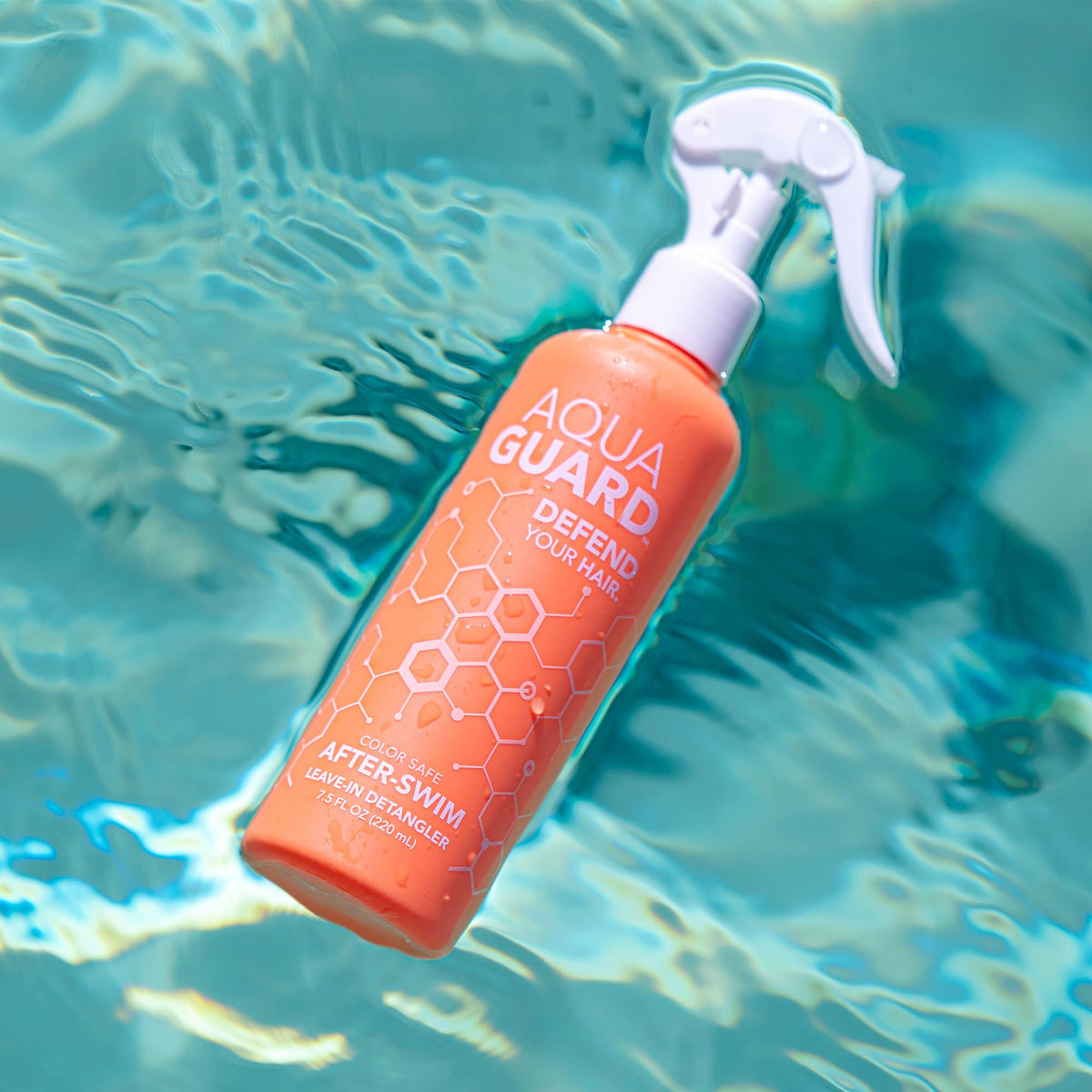 AQUA GUARD bottle in hand to show size and travel-friendly convenience