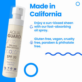 AQUA GUARD SPF 30 label detail showing sun protection benefit