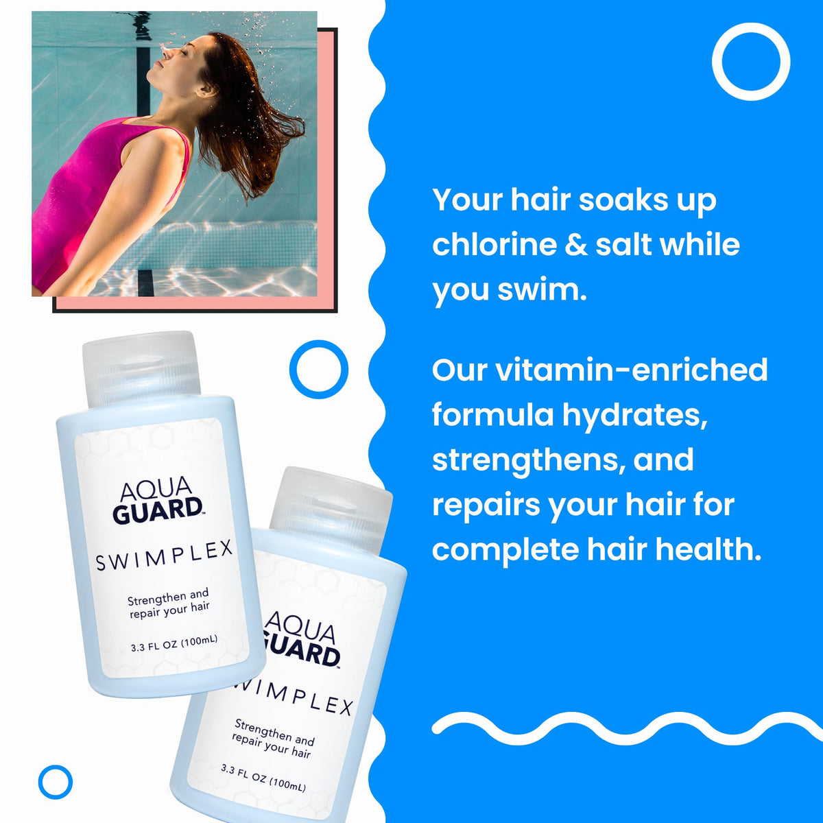 AQUA GUARD applying SwimPlex to wet hair, showing smooth detangling effect