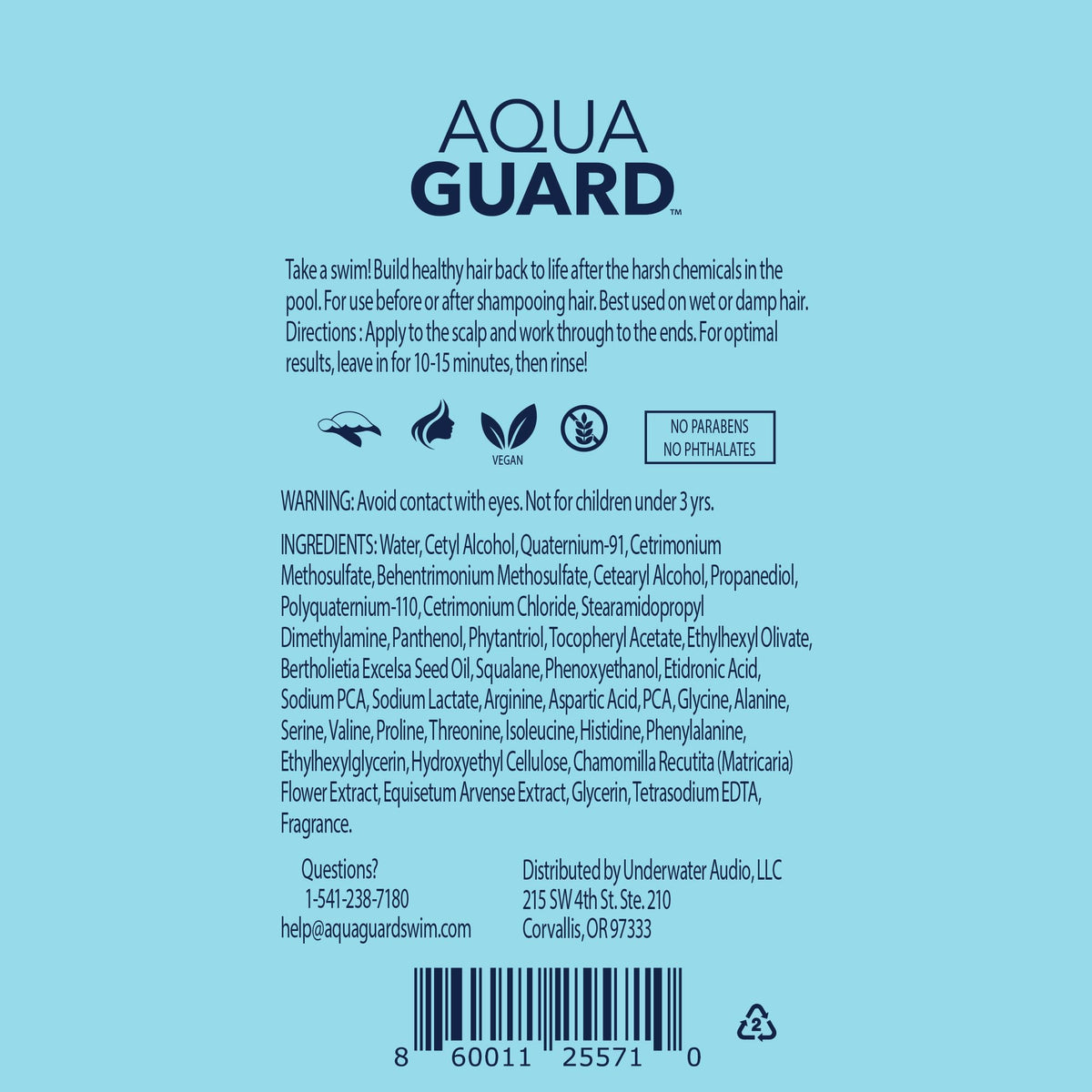 AQUA GUARD label detail showing ingredients list and product claims for confidence