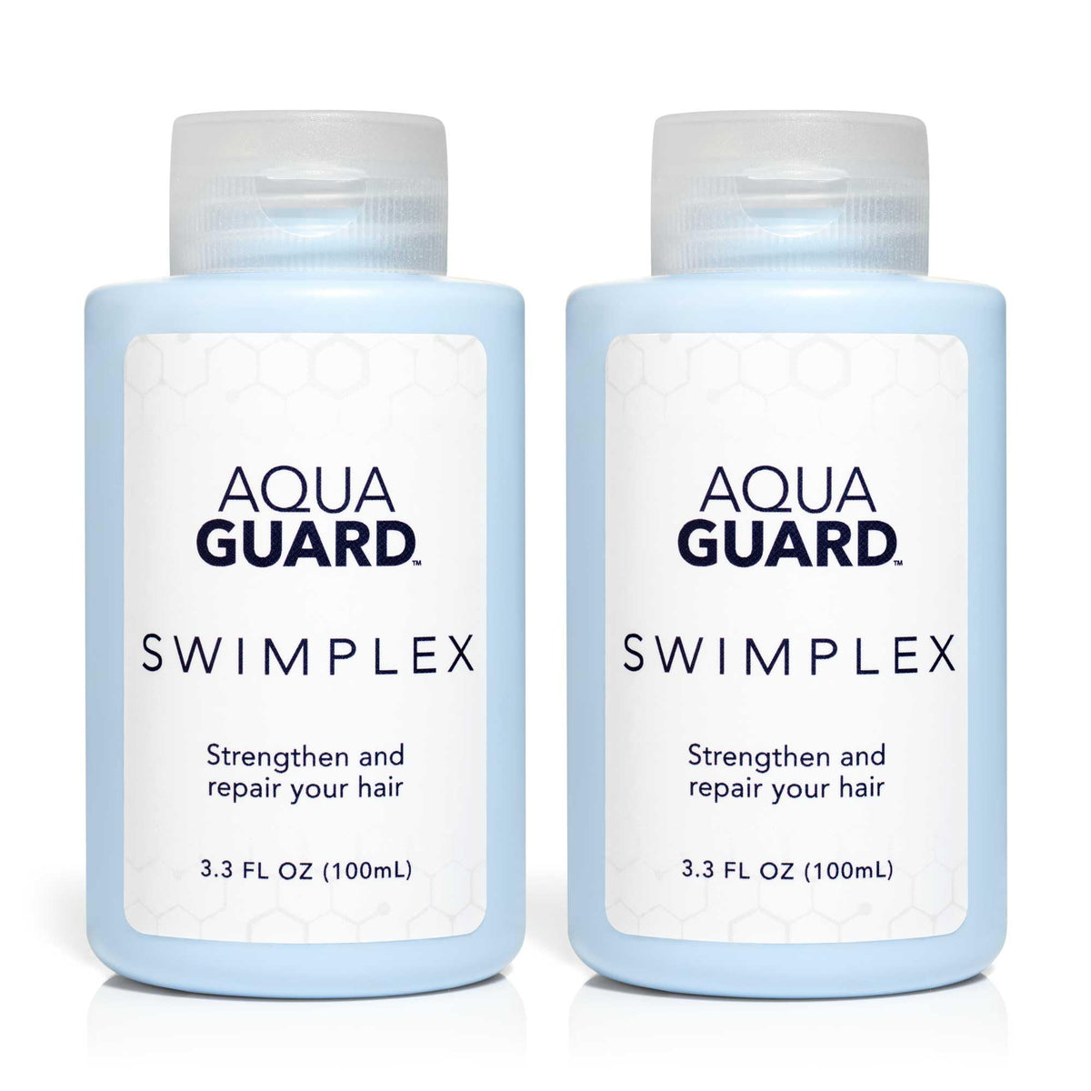 AQUA GUARD front packaging showing two 3.3 oz SwimPlex jars, visible benefits
