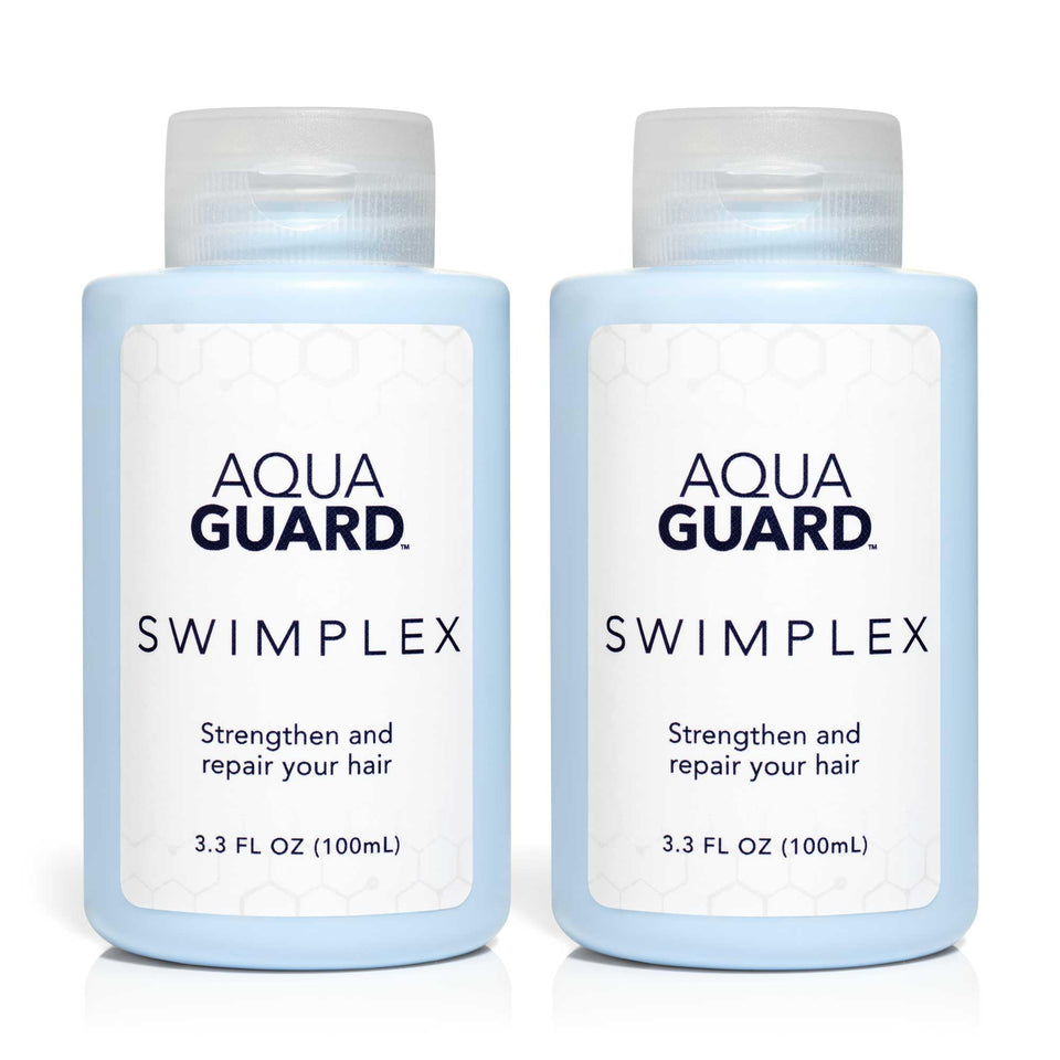 AQUA GUARD front packaging showing two 3.3 oz SwimPlex jars, visible benefits
