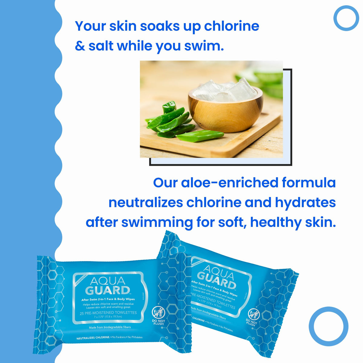 AQUA GUARD wipe in hand demonstrating quick chlorine residue removal after swim