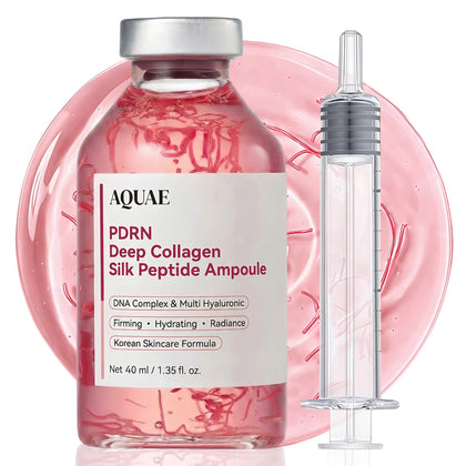 Aquae bottle front packaging showing signature pink serum and benefits