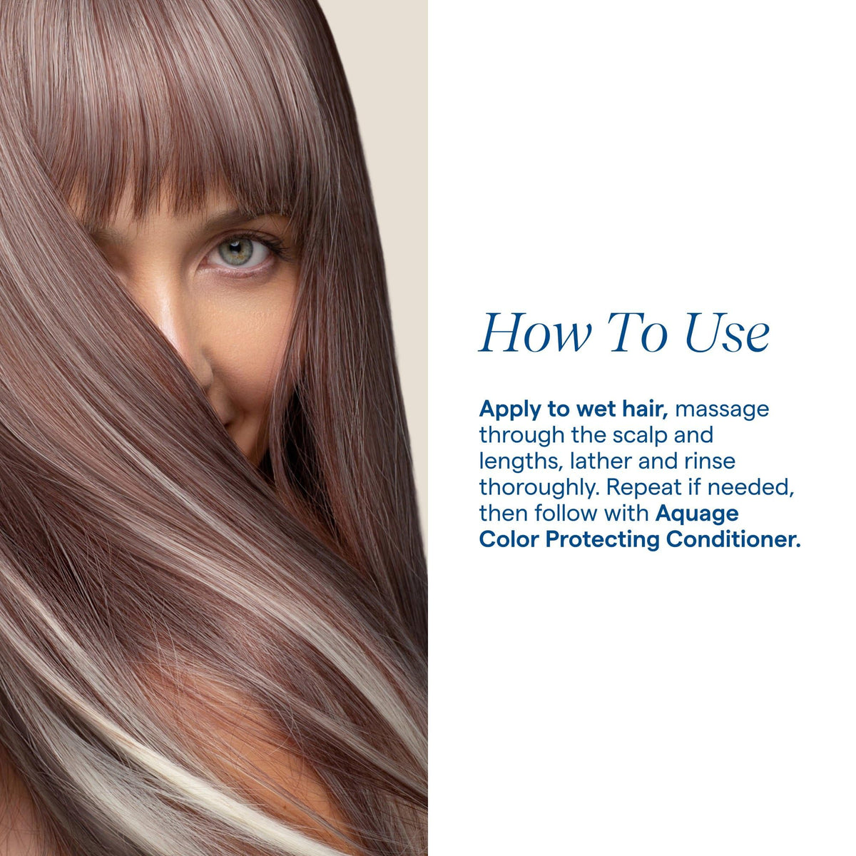Aquage shampoo pouring into hand demonstrating controlled creamy texture