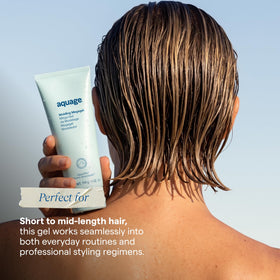 Aquage gel in hand demonstrating 6 fl oz size and control