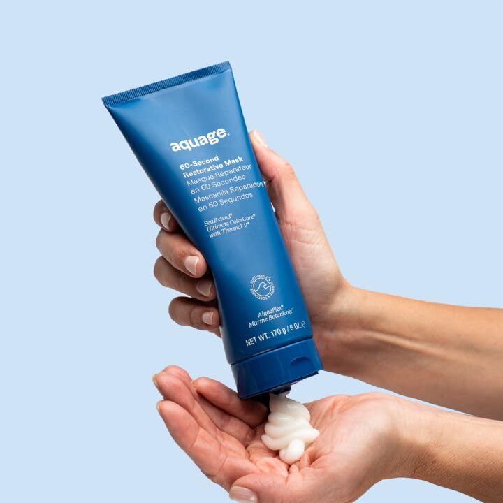 Aquage mask applied to hair in shower demonstrating fast 60-second treatment