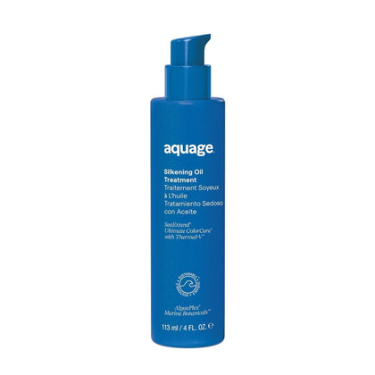 Aquage SeaExtend front bottle showing clear oil and brand for shelf-ready shine