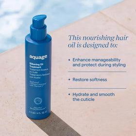 Close-up oil texture of Aquage SeaExtend highlighting lightweight, non-greasy absorption