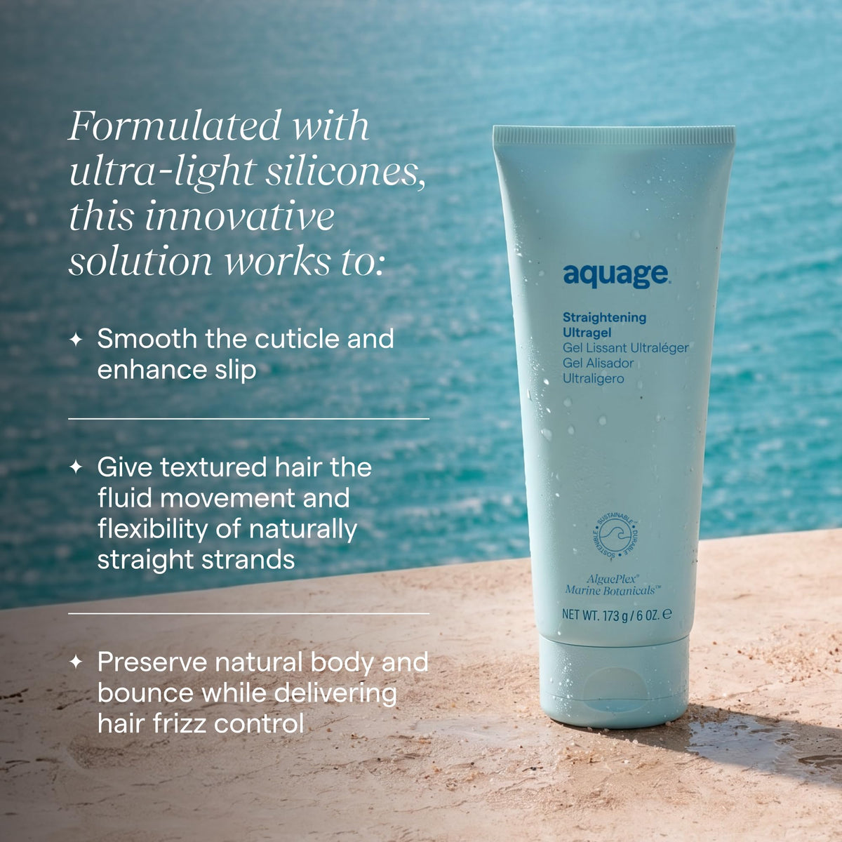 Aquage Ultragel applied in hands demonstrating easy distribution and detangling