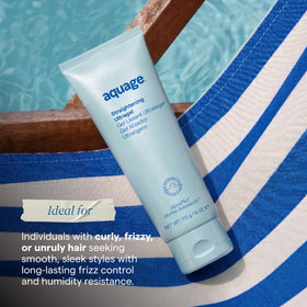 Aquage Ultragel before and after split image showing reduced frizz and smoother hair