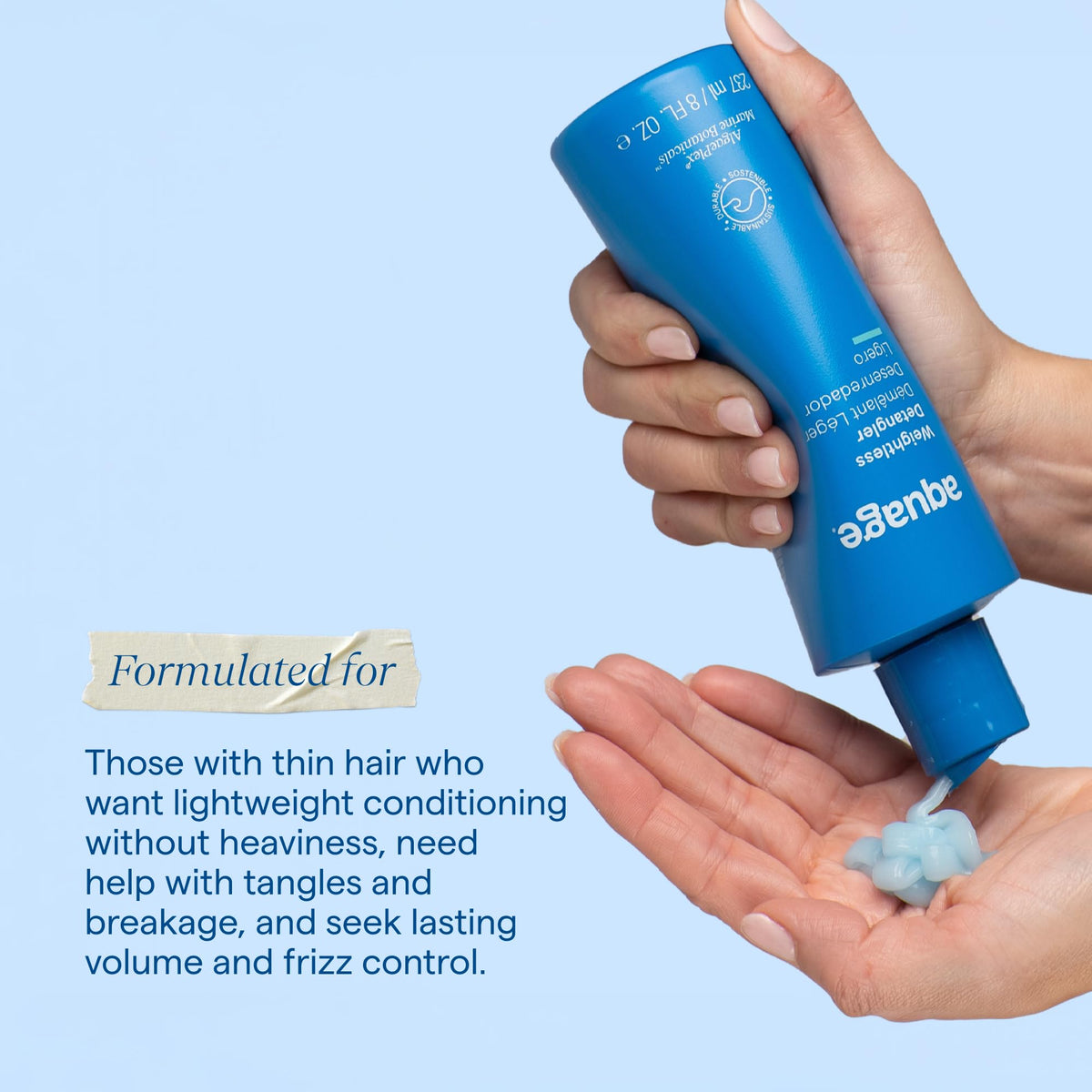 Aquage applying detangler to wet hair for easier combing benefit