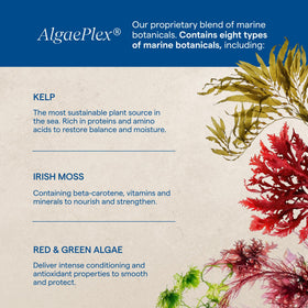 Aquage label close-up highlighting AlgaePlex marine technology